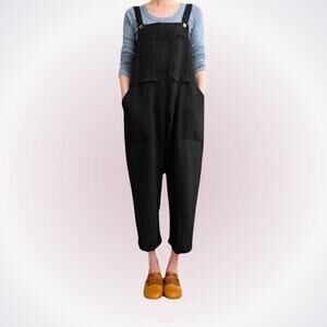 Baggy Oversized Linen-Feel Overalls with Pockets | Sz S